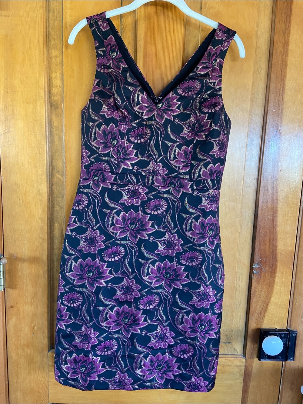 J. Crew Black Midi Dress with Purple Floral Jacquard